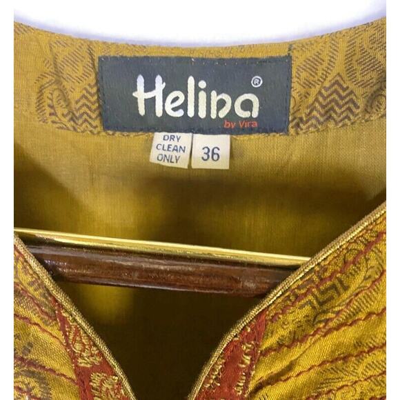 Helina By Vira Gold Indian Tunic Top Women's Size 36 US Size 4 Embroidered - Picture 7 of 8
